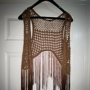 🍂Vintage Brown Boho fringe crochet vest